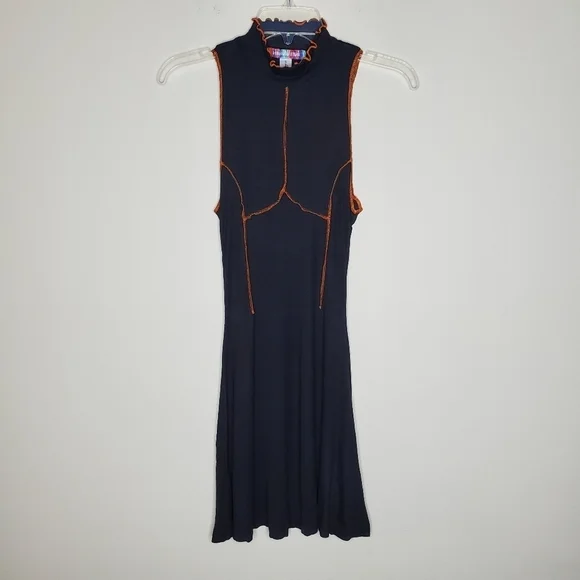 Urban Outfitters Deja Black Halter Mock Neck Ribbed Exposed Seamed Mini Dress - Picture 5 of 10
